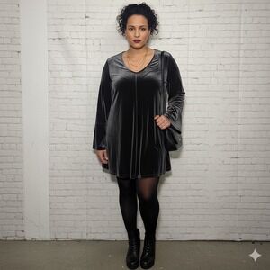 VTG 90s Plus Size Gray Blue Velvet Bell Sleeve Mini Dress Top 3x Fairy Grunge